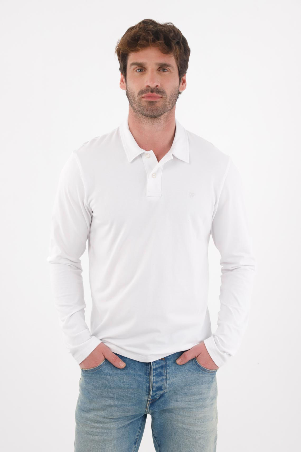 Polo manga larga blanca para hombre