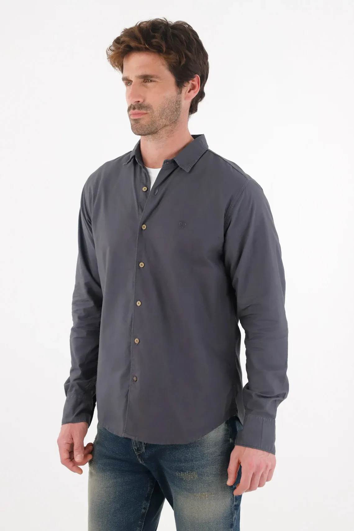 Camisa clásica manga larga azul para hombre