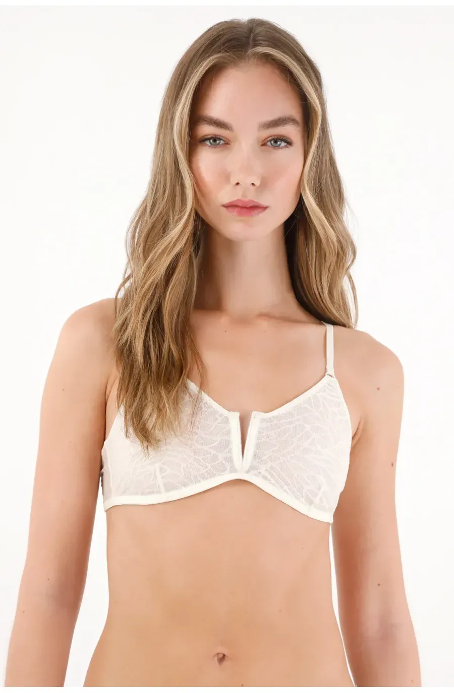 Top en tela blonda crudo para mujer
