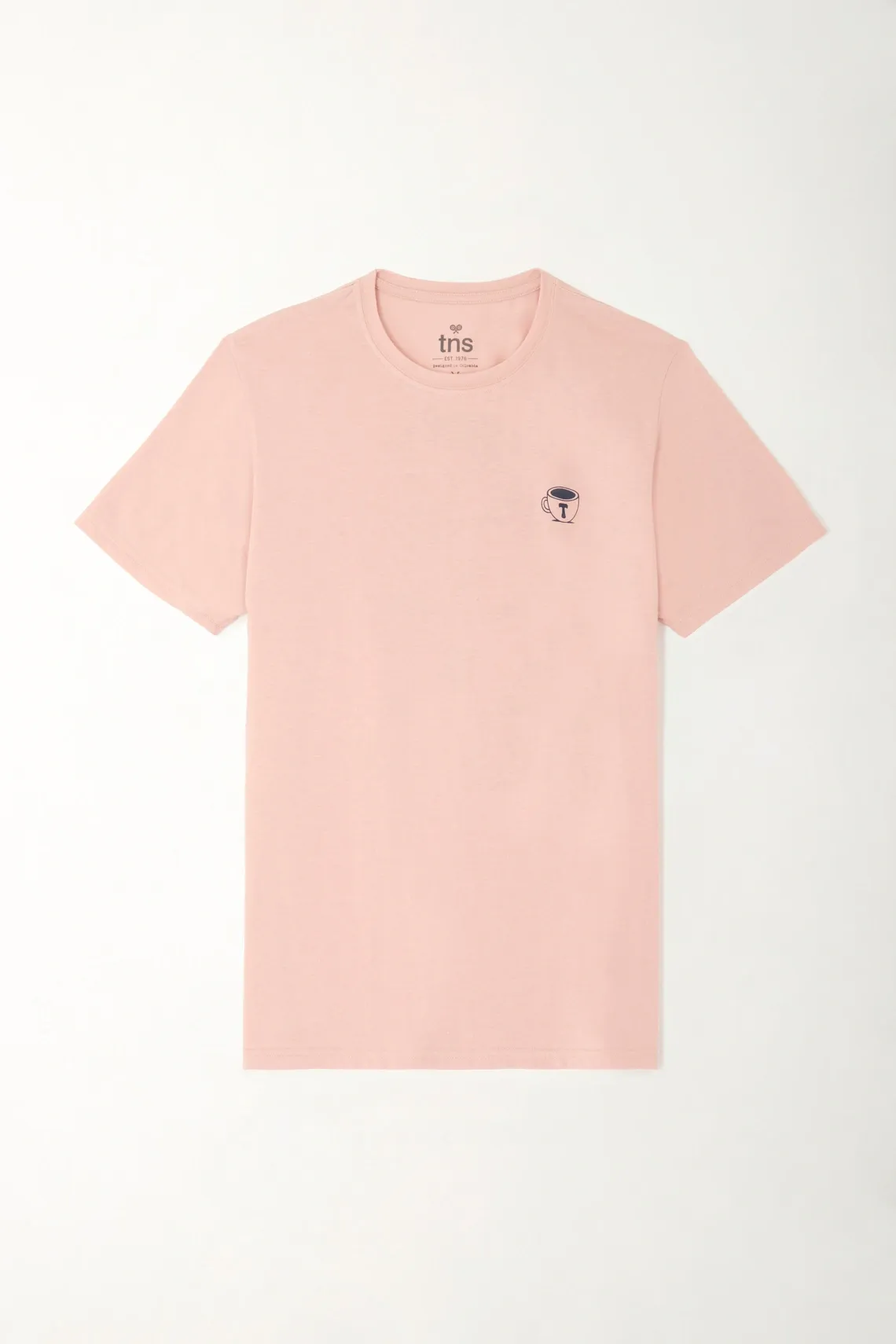 Camiseta estampada en punto corazón rosada para hombre