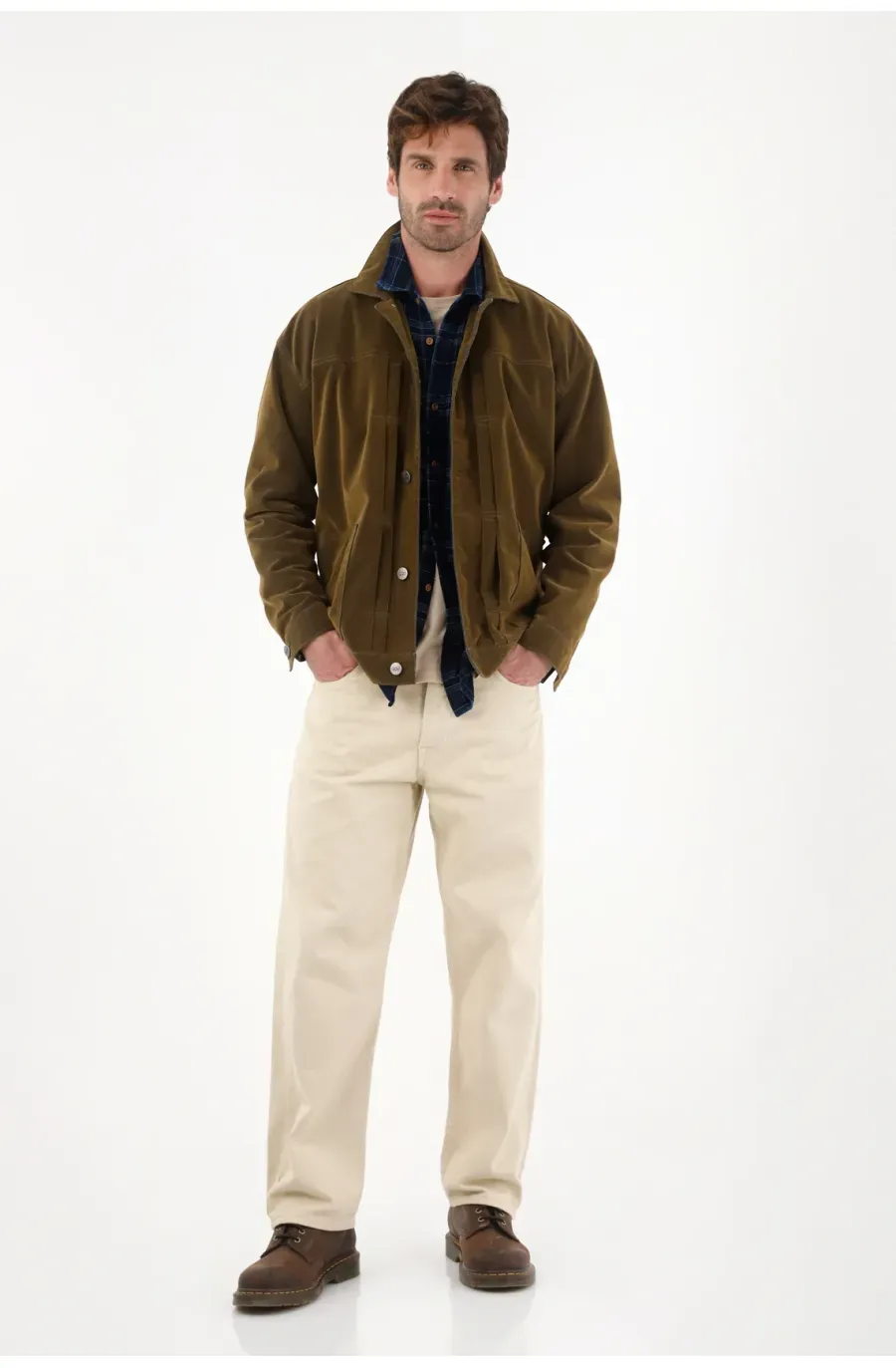 Chaqueta en denim velvet café para hombre