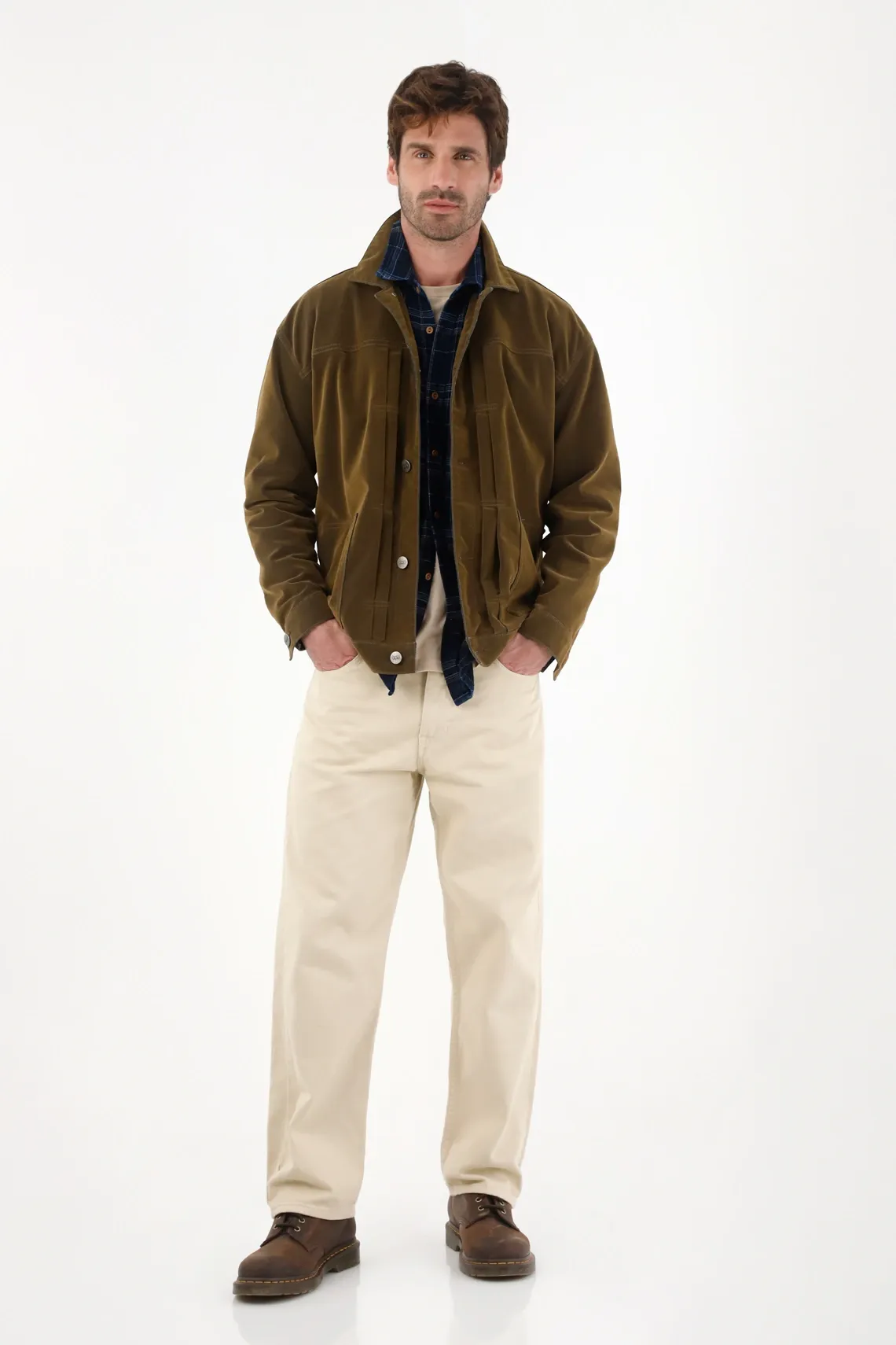 Chaqueta en denim velvet café para hombre