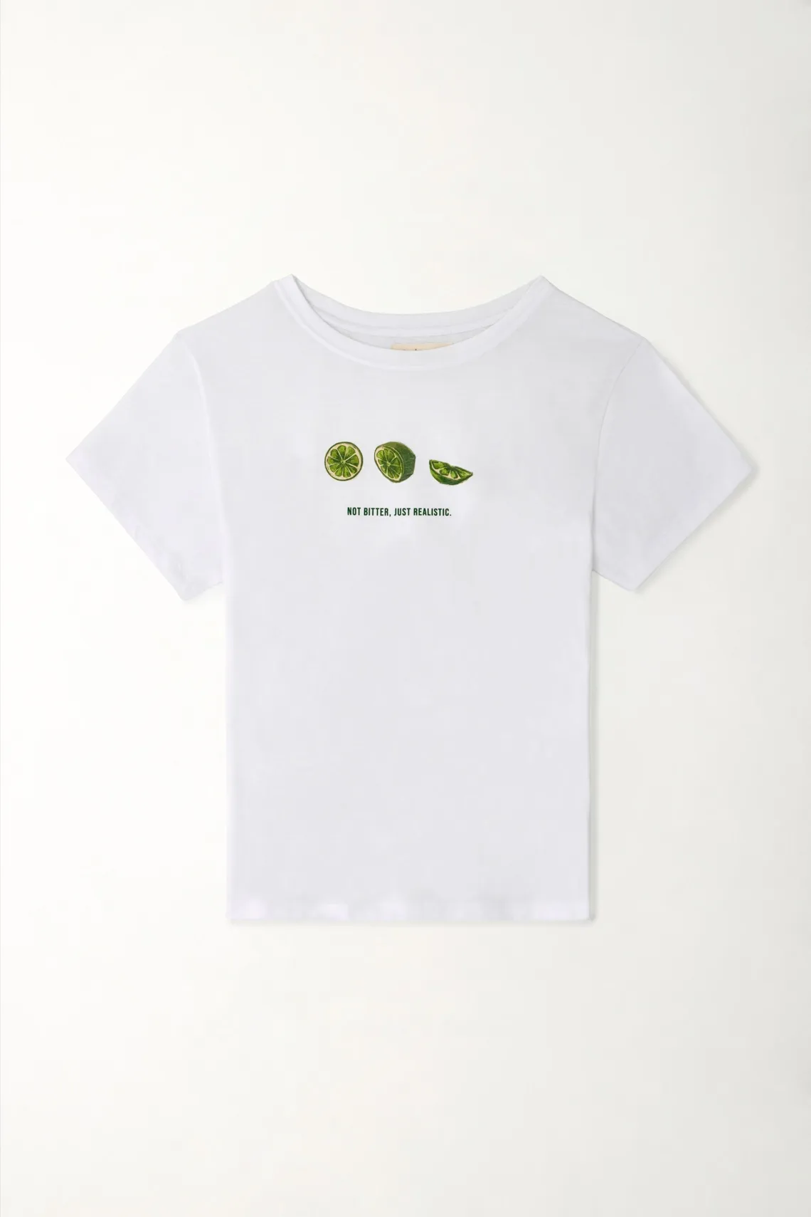 Camiseta básica con estampado de limones blanca para mujer