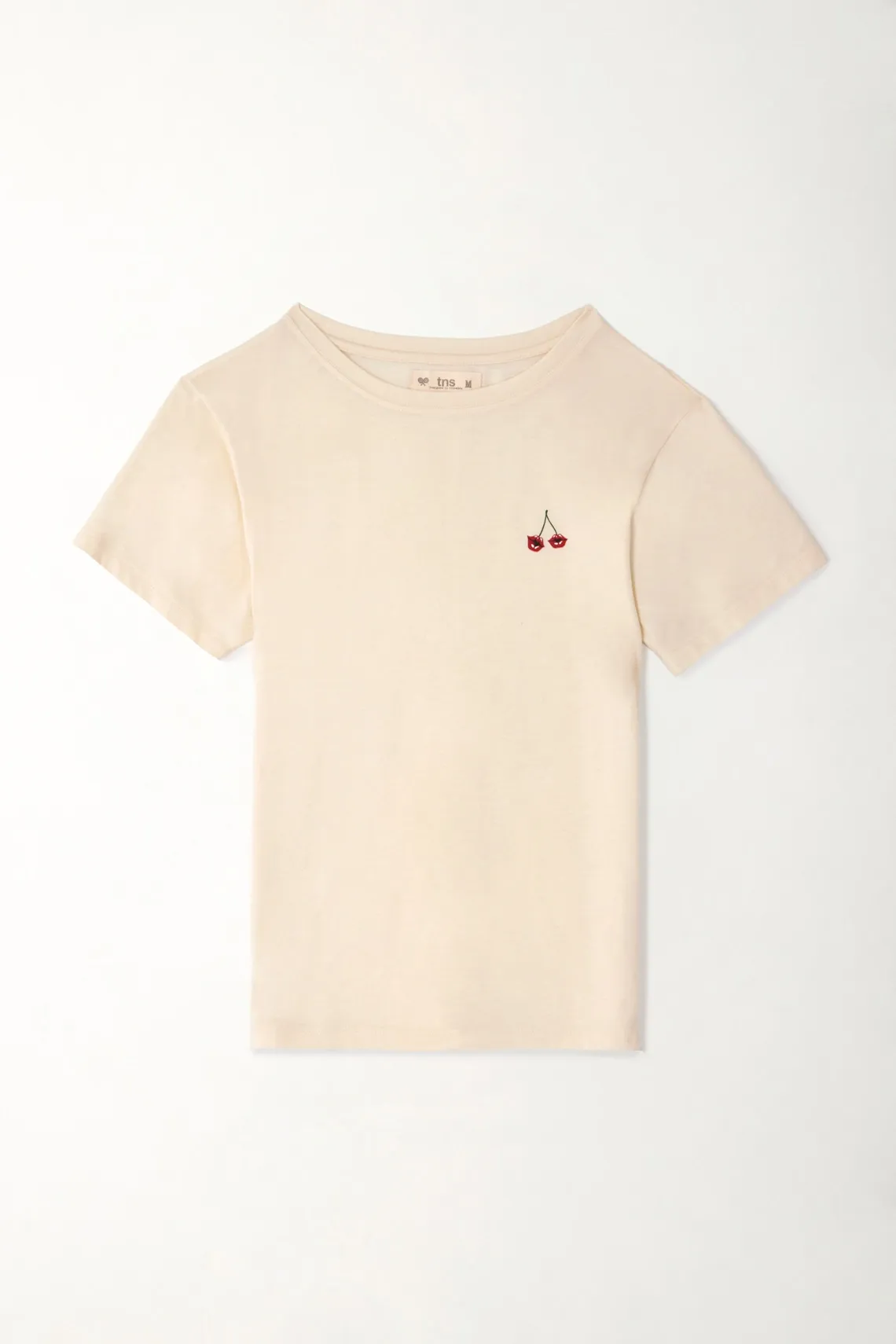 Camiseta básica estampada de cerezas crudo para mujer