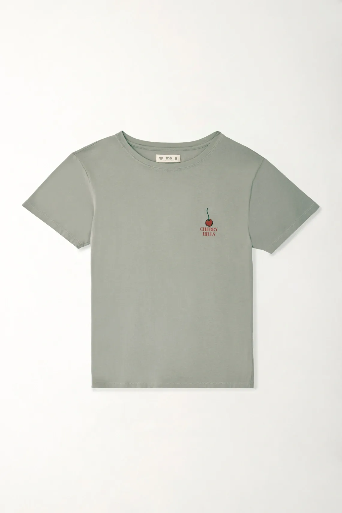 Camiseta básica con estampado de cerezas gris para mujer