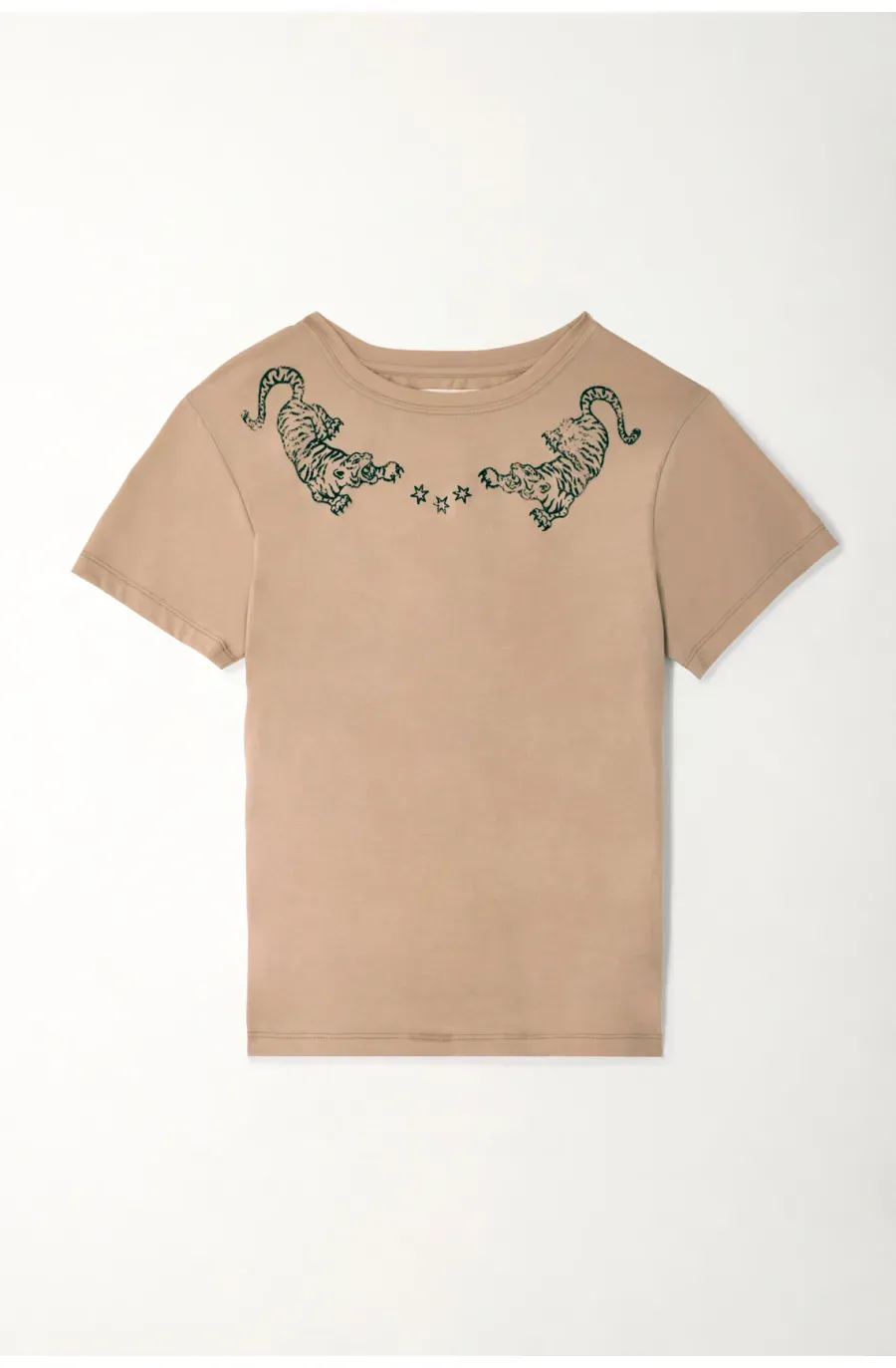 Camiseta básica con estampado de tigres café para mujer