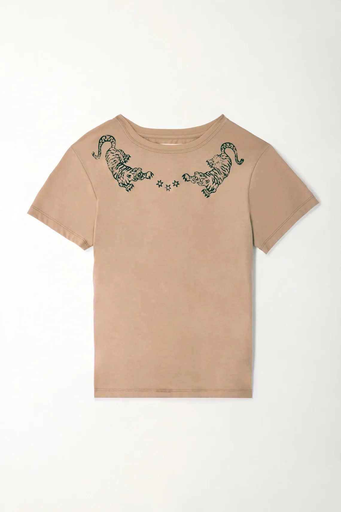 Camiseta básica con estampado de tigres café para mujer