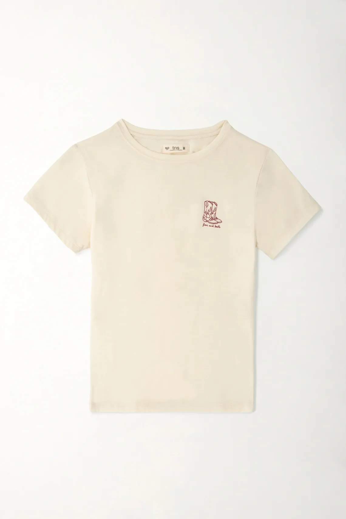 Camiseta básica con estampado de botas texanas crudo para mujer