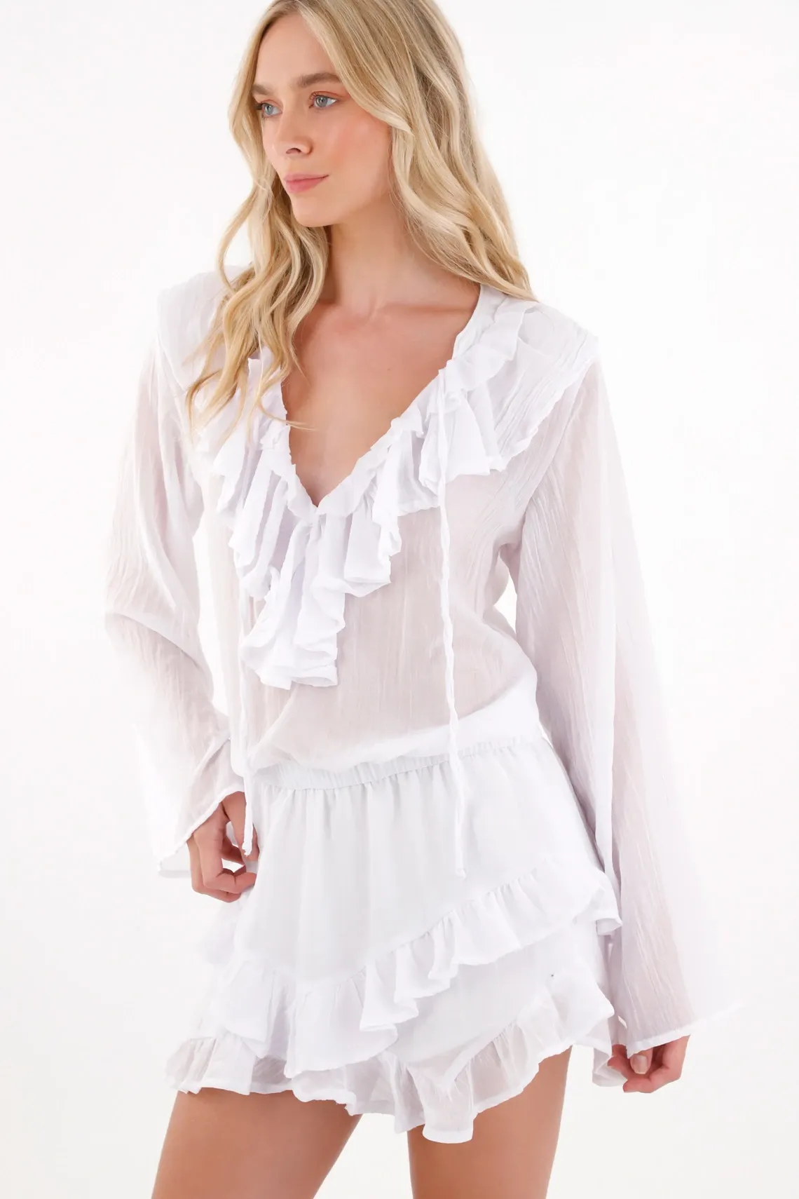 Vestido corto con boleros blanco para mujer