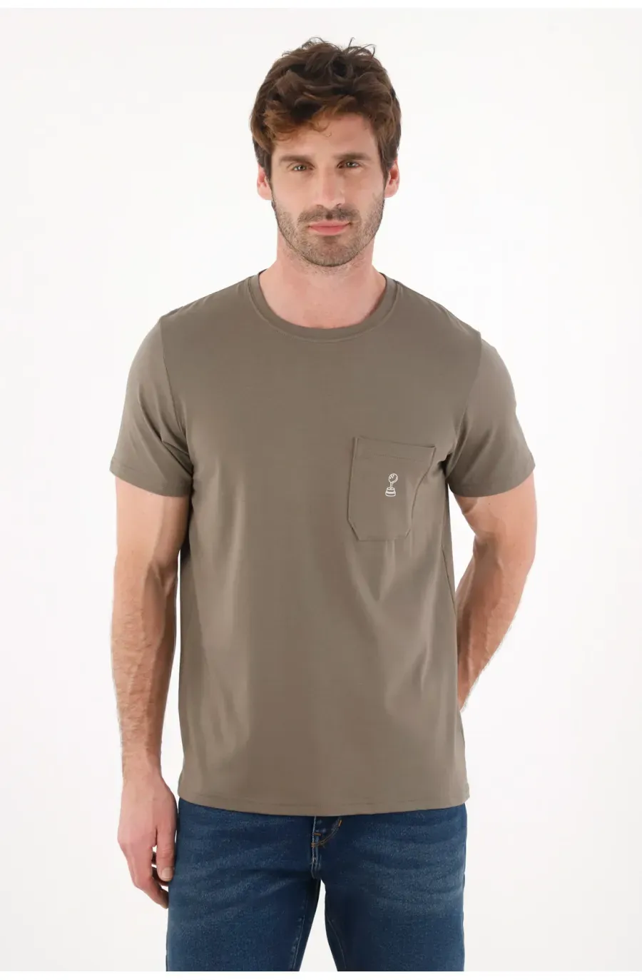 Camiseta básica con bolsillo y estampado gris para hombre