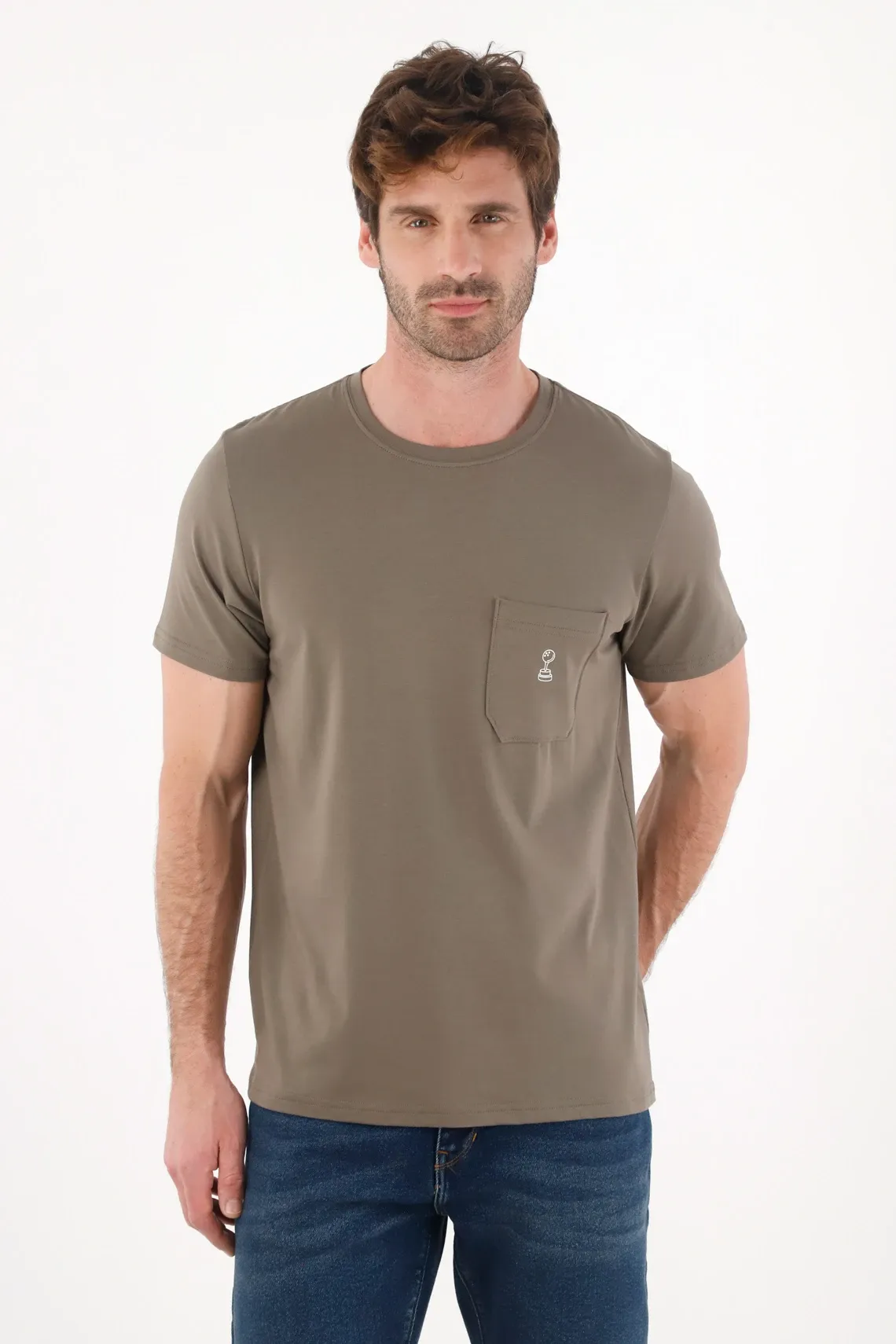 Camiseta básica con bolsillo y estampado gris para hombre