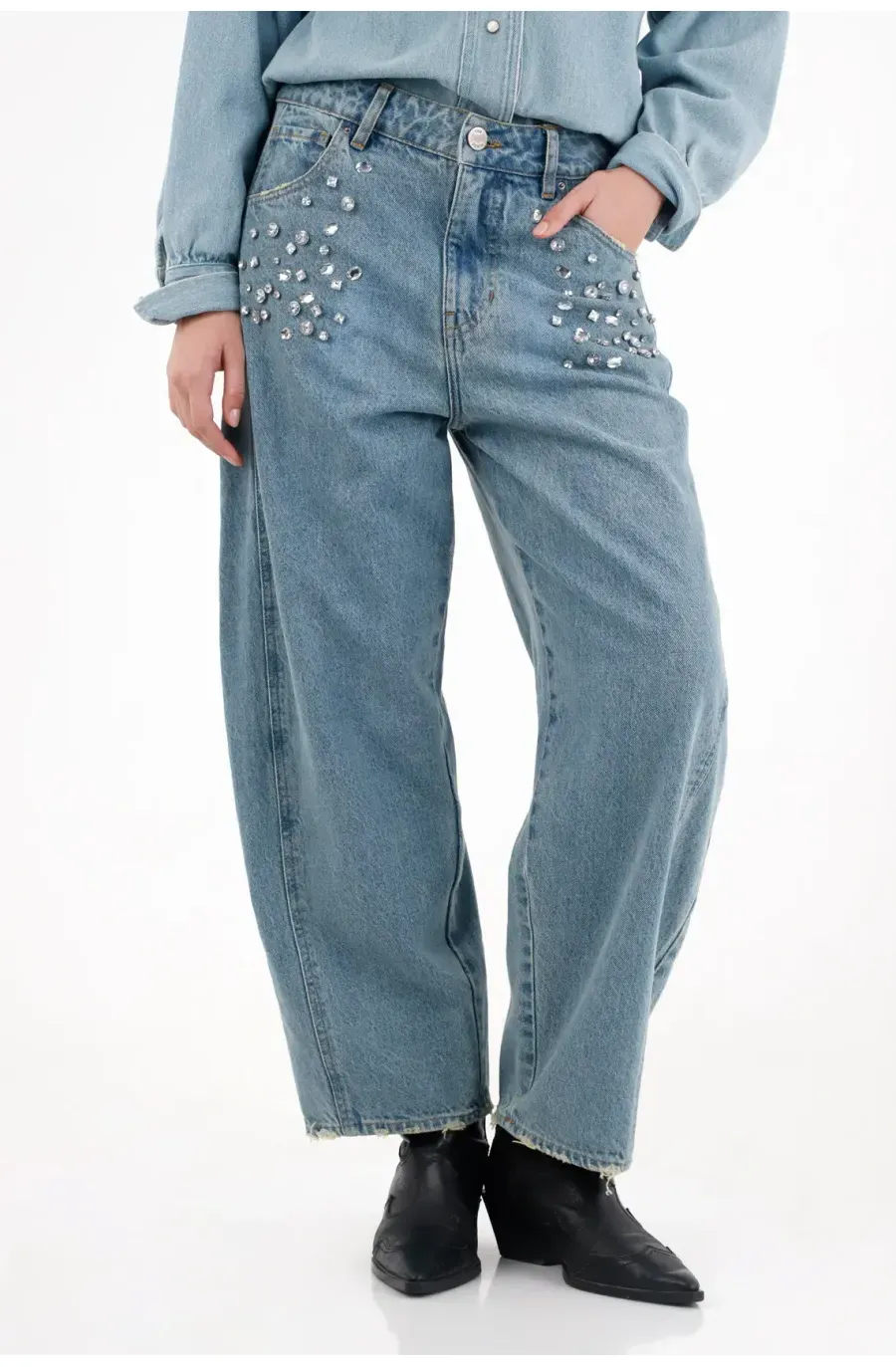 Jean Horseshoe con apliques brillantes para mujer