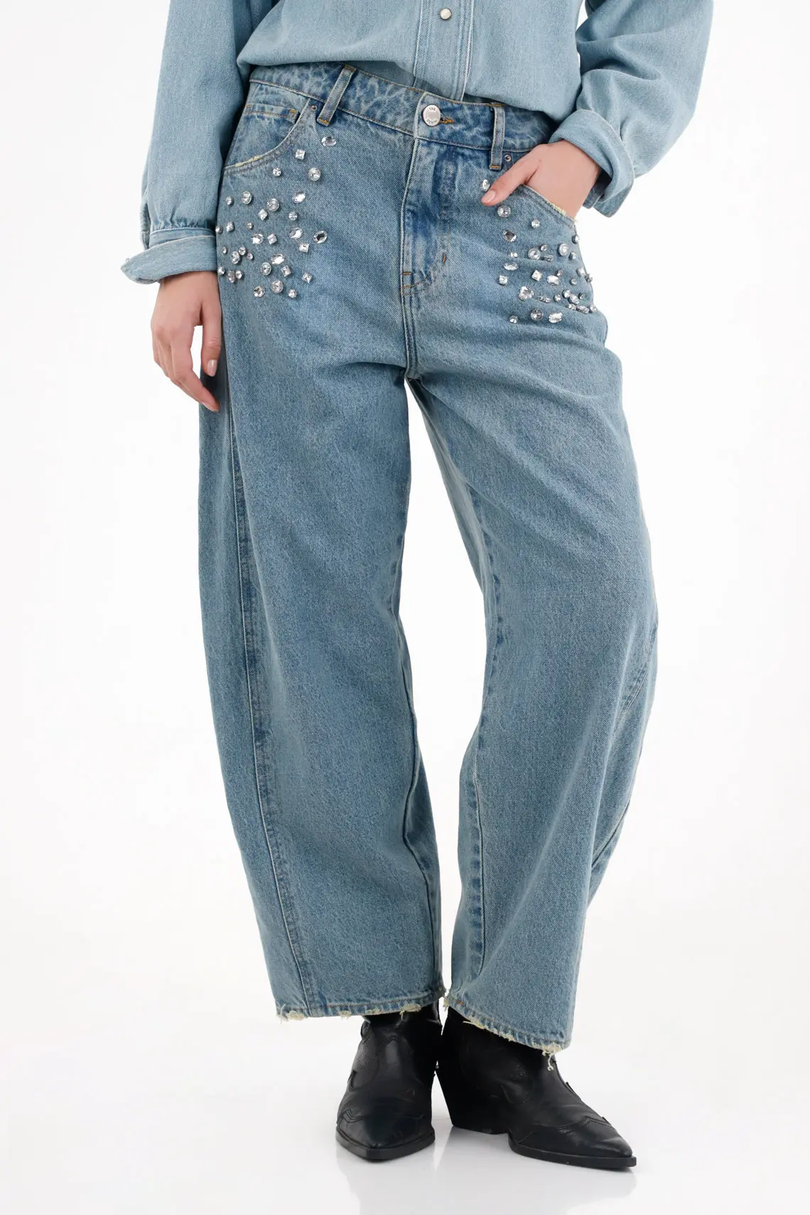 Jean Horseshoe con apliques brillantes para mujer