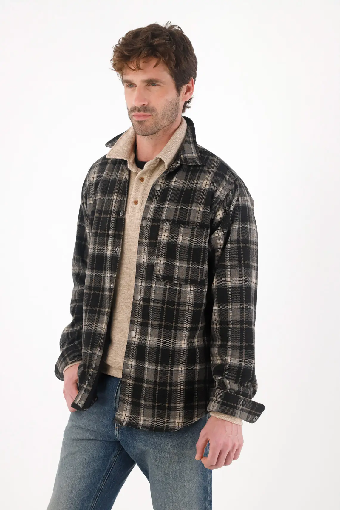Abrigo con diseño preteñido a cuadros para hombre