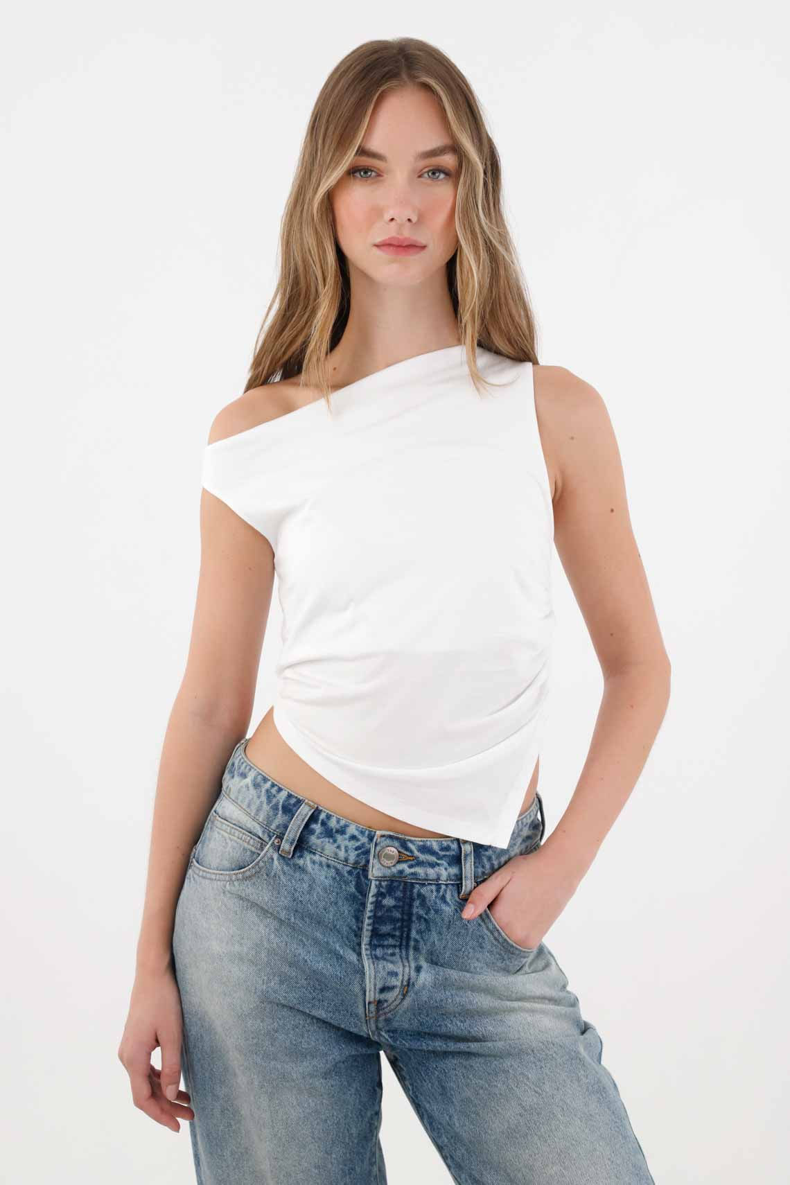 Camiseta crop en rib blanca para mujer