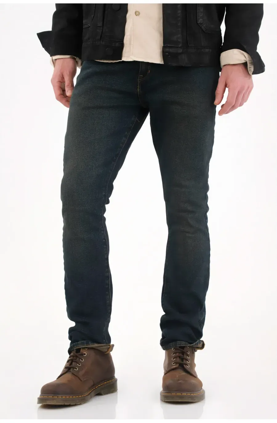 Jean Nudy tono oscuro con iluminaciones azul para hombre