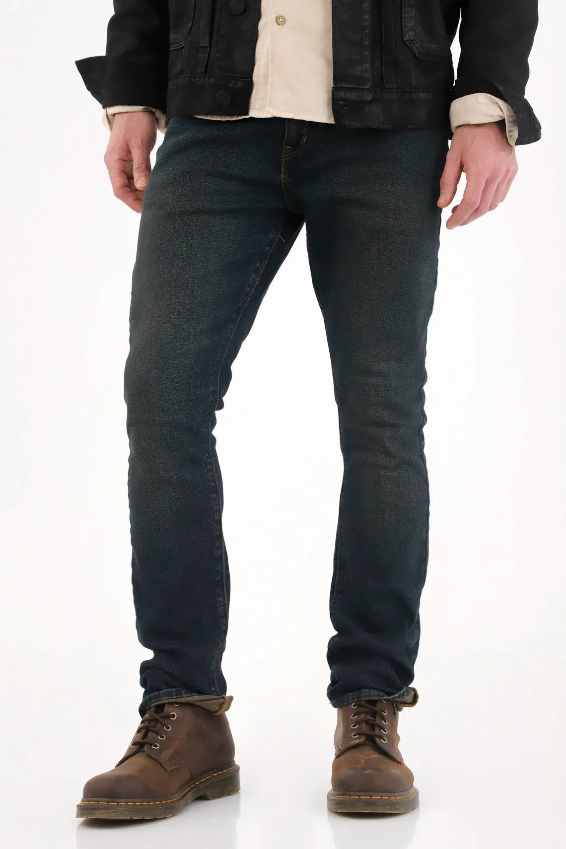 Jean Nudy tono oscuro con iluminaciones azul para hombre