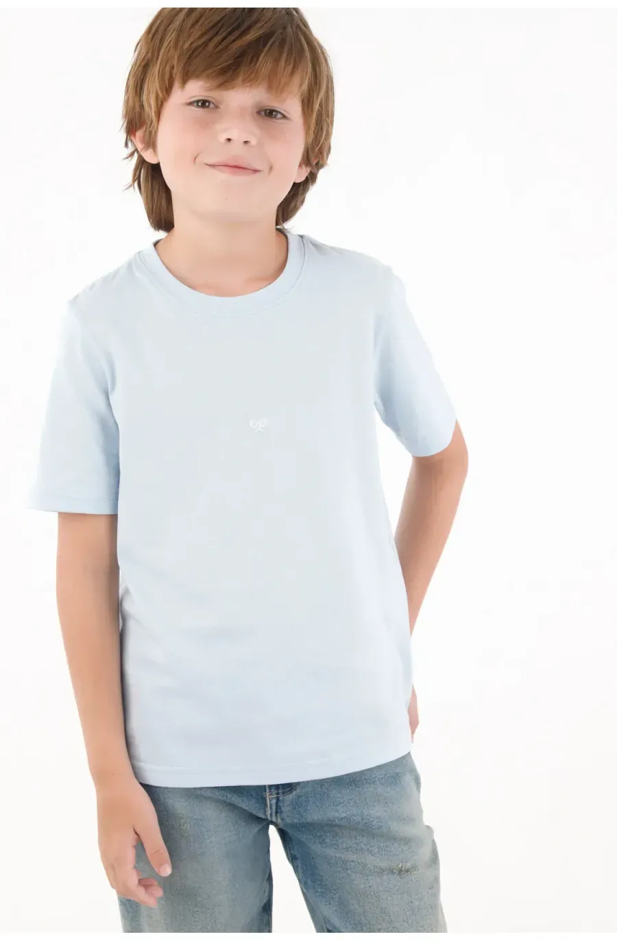 Camiseta básica cuello redondo azul para niño