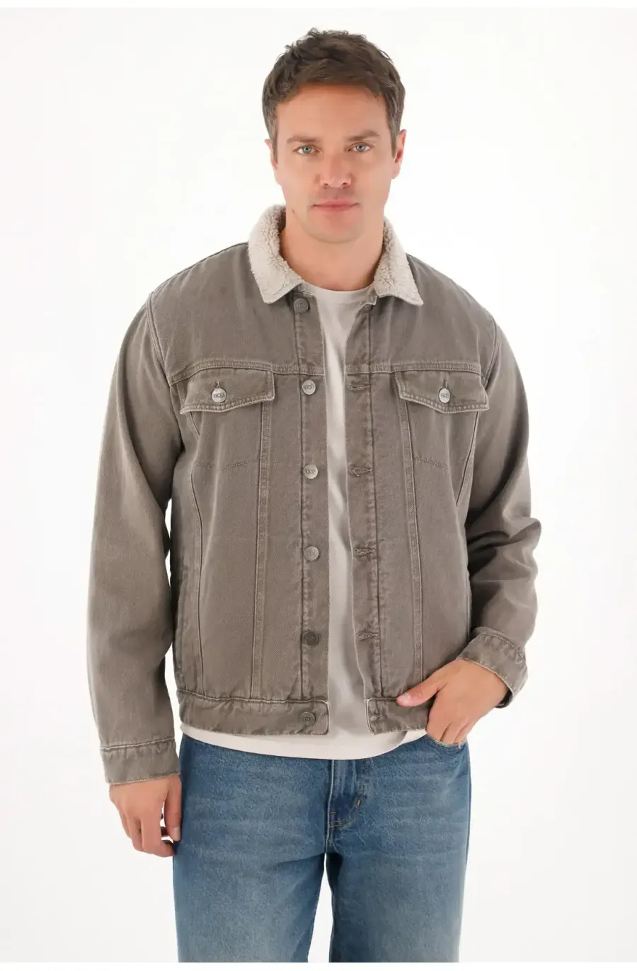 Chaqueta tipo Trucker en denim gris para hombre