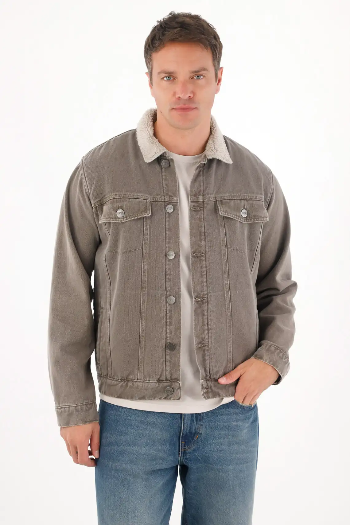 Chaqueta tipo Trucker en denim gris para hombre