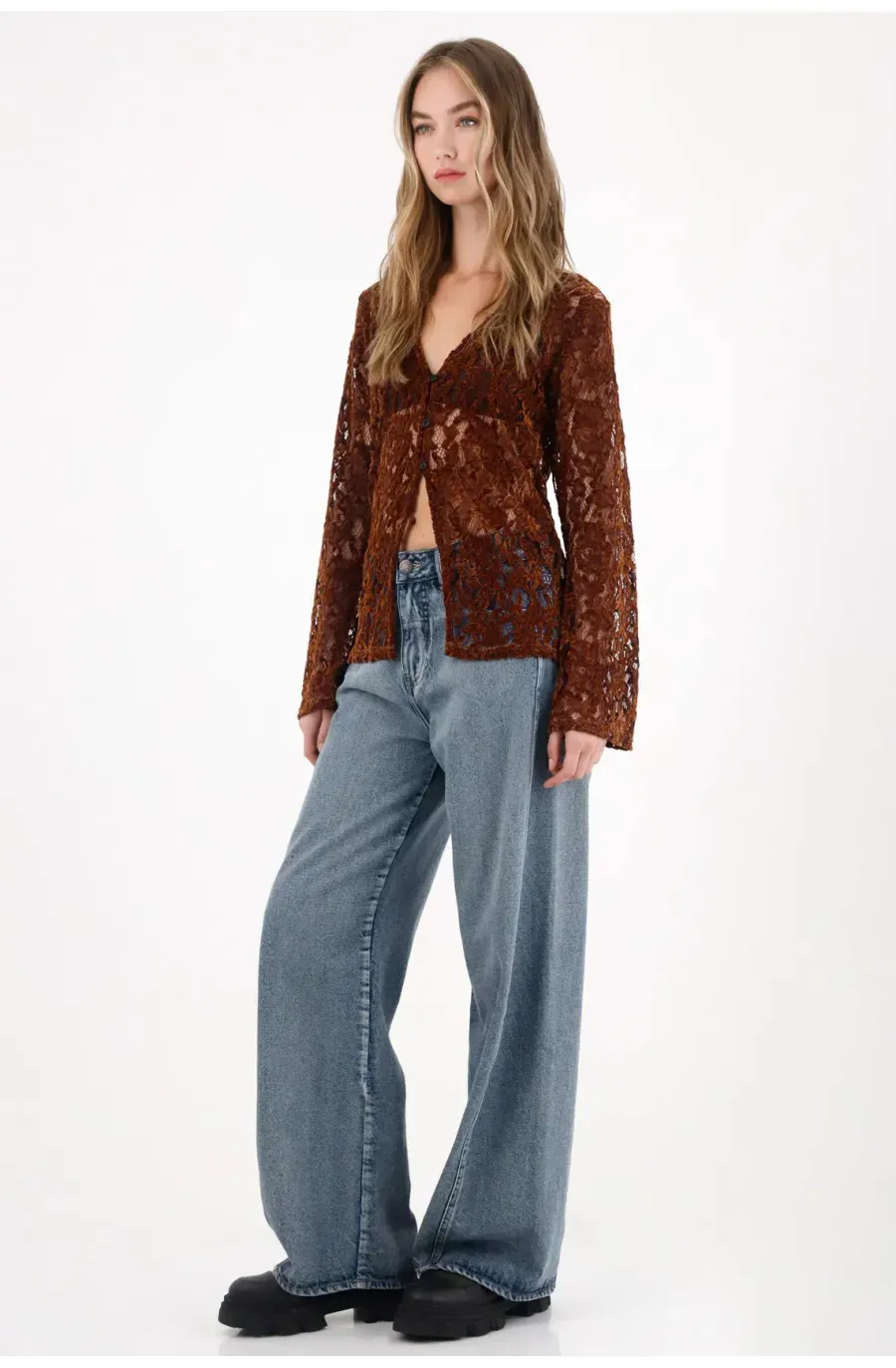 Jean Wide Leg tono medio para mujer