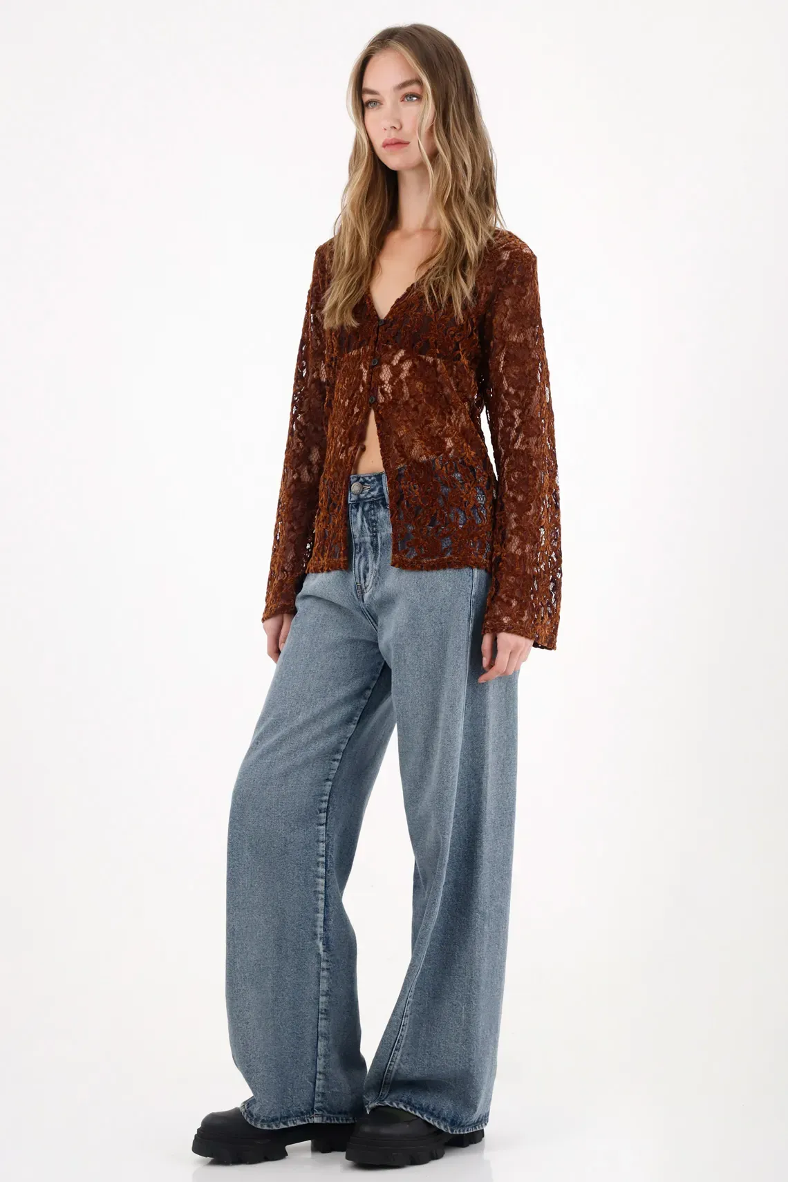 Jean Wide Leg tono medio para mujer