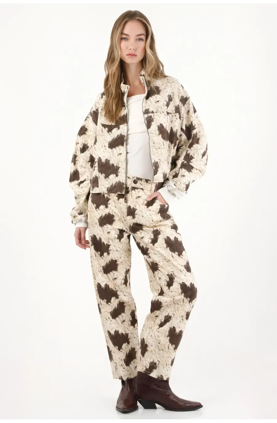Pantalón Barrel en drill estampado para mujer