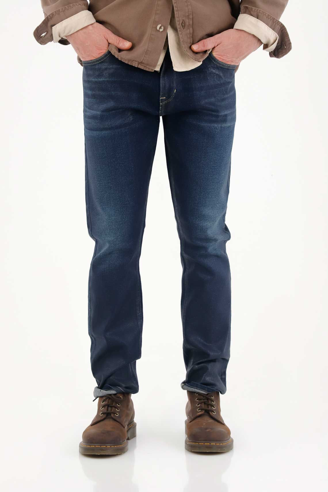 Jean Nudy con efecto resinado azul para hombre