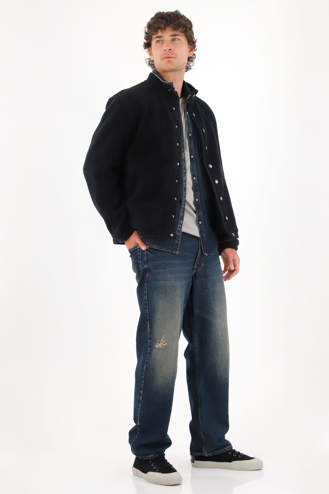 Chaqueta en tela ovejero negra para hombre