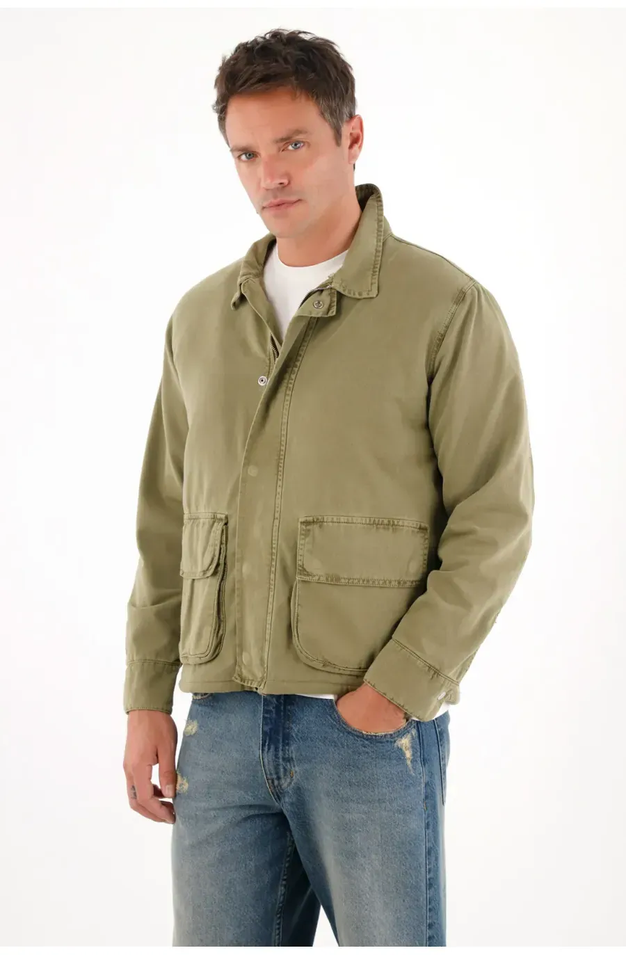 Chaqueta verde en denim para hombre