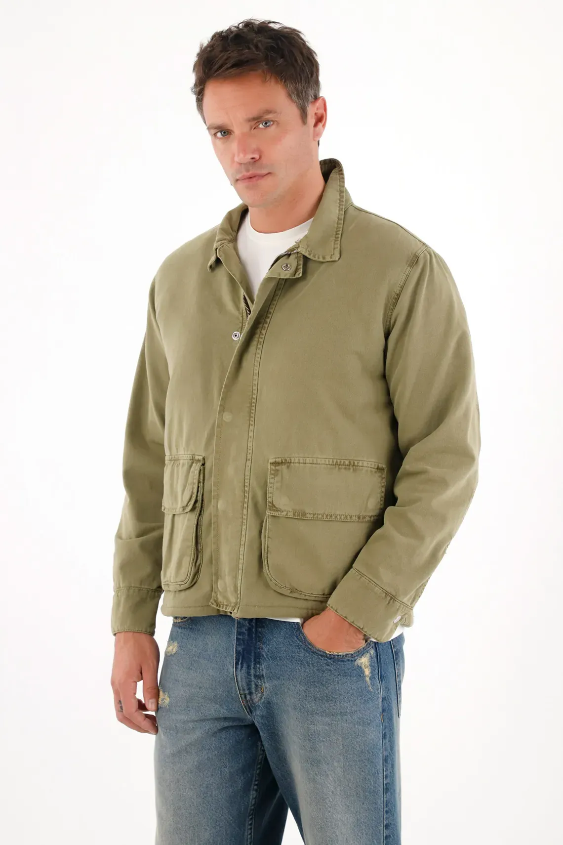 Chaqueta verde en denim para hombre
