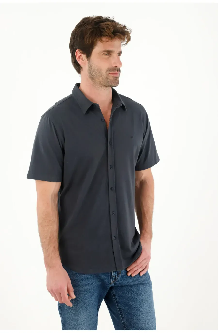 Camisa manga corta azul para hombre