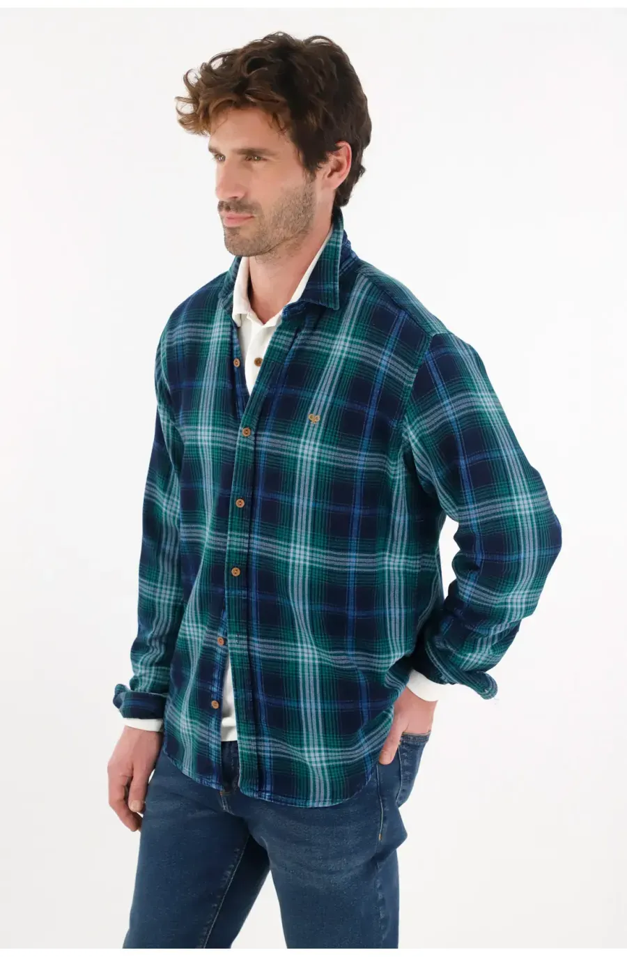 Camisa tipo leñadora a cuadros verde para hombre