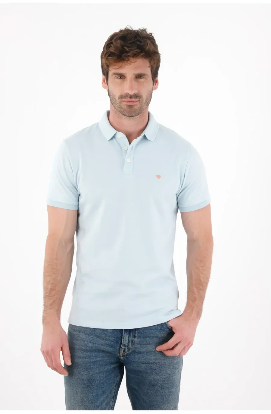 Polo en tela piqué lycra azul para hombre