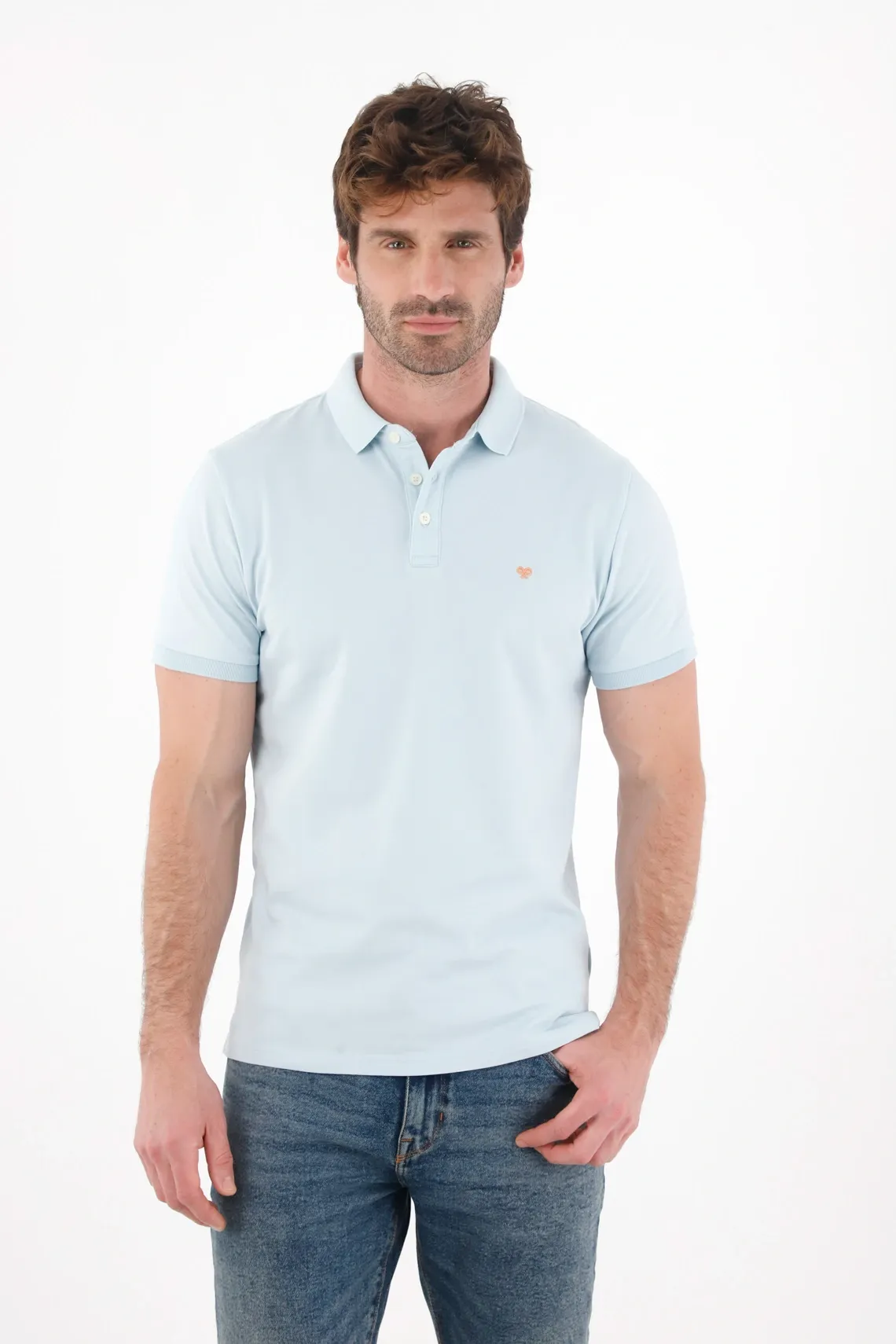 Polo en tela piqué lycra azul para hombre