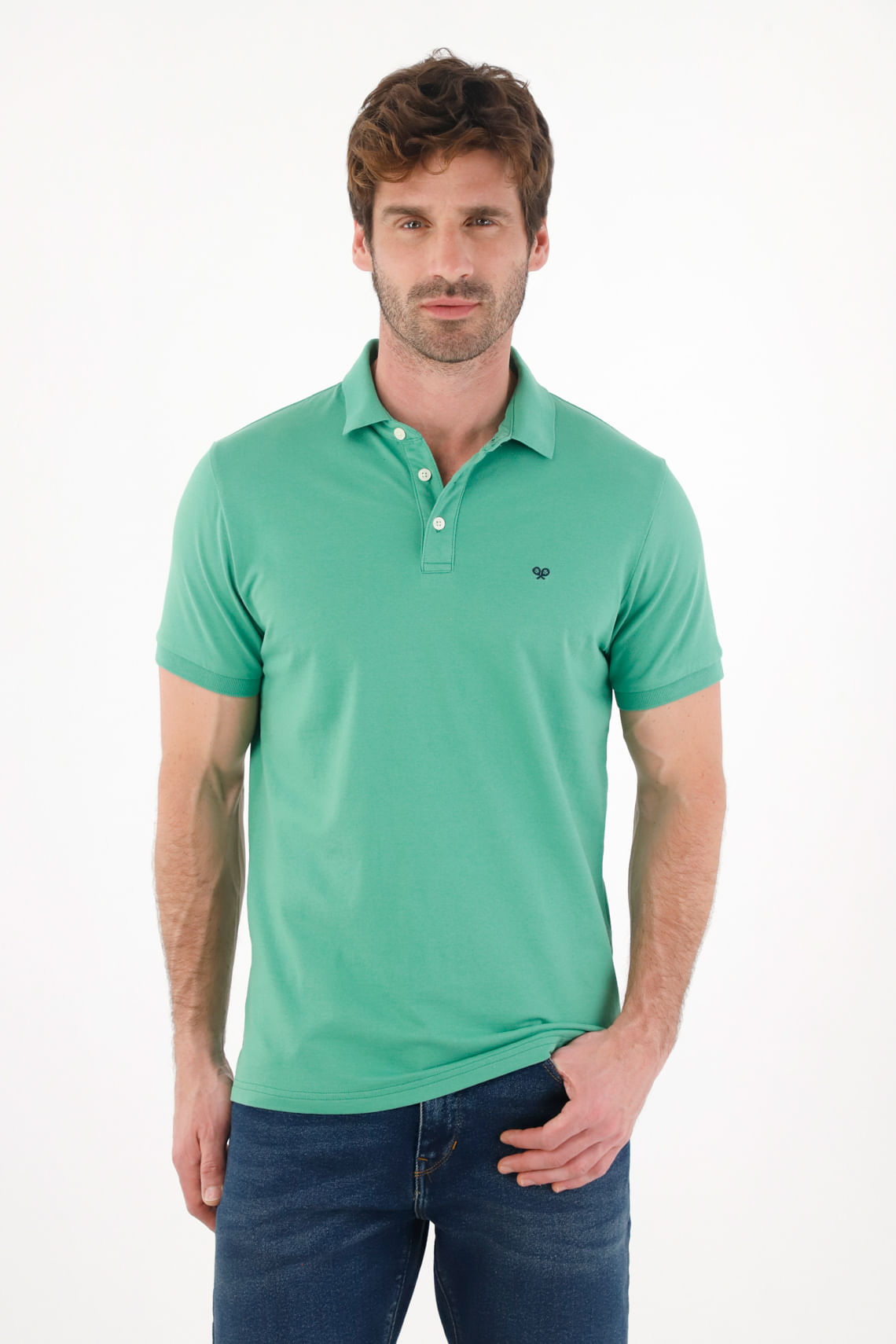 Polo en tela piqué lycra verde para hombre