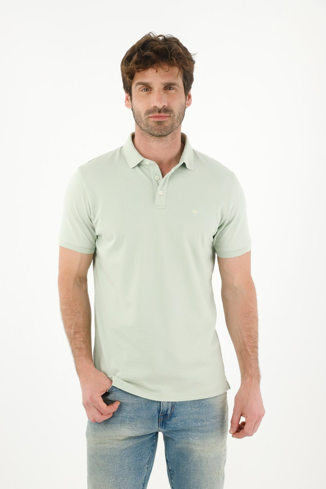 Polo en tela piqué lycra verde para hombre