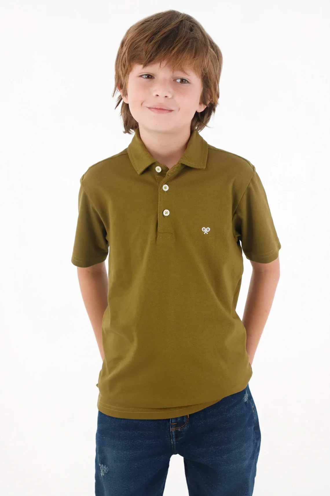Polo de cuello clásico y manga corta verde para niño