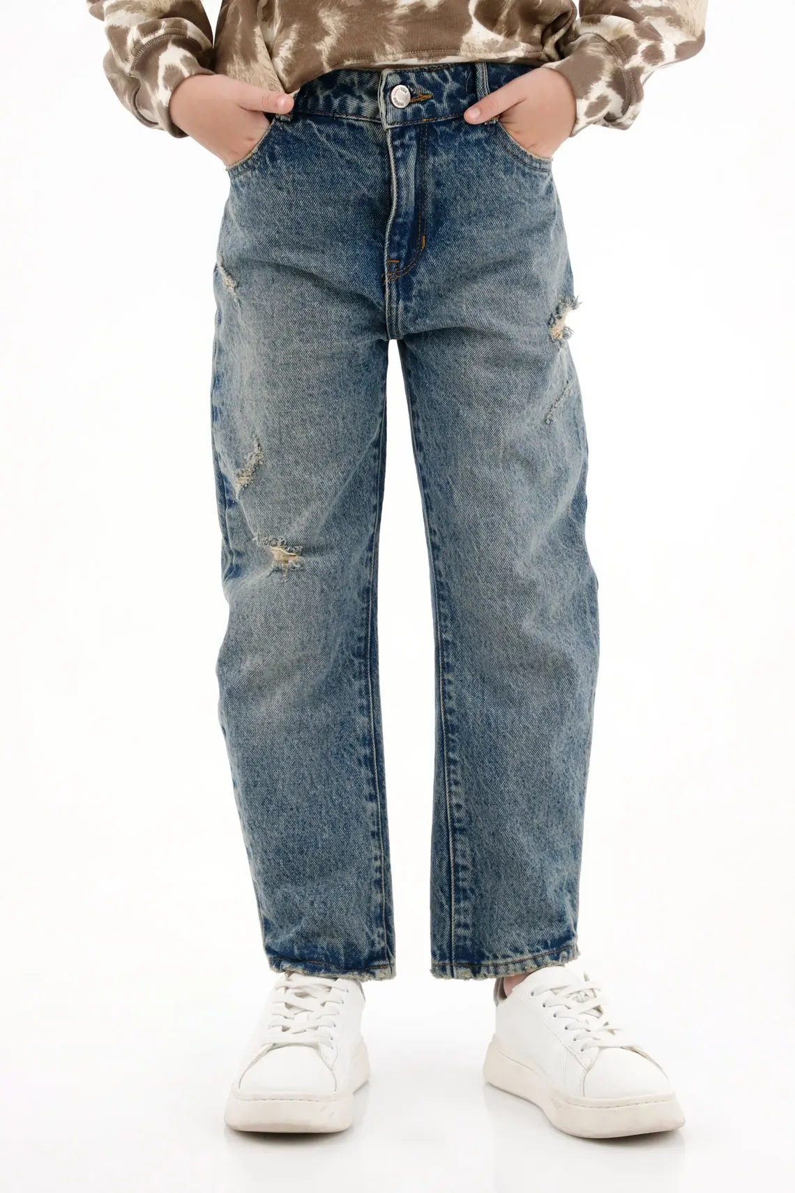 Jean Slouchy con detalles desgastados azul para niña