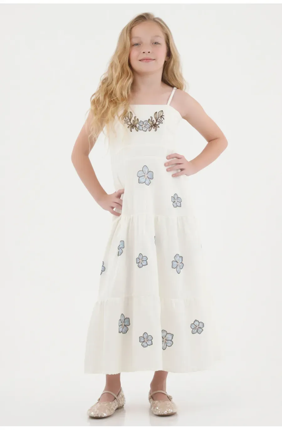 Vestido corto con estampado floral para niña