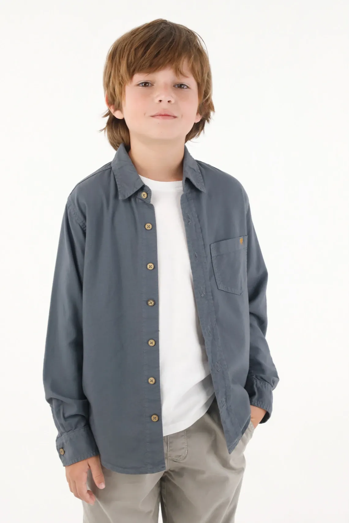 Camisa manga larga clásica azul para niño