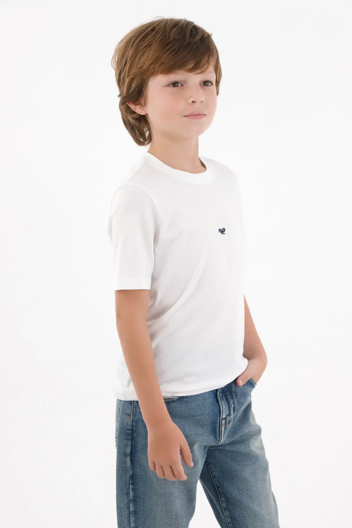 Camiseta básica manga corta blanca para niño