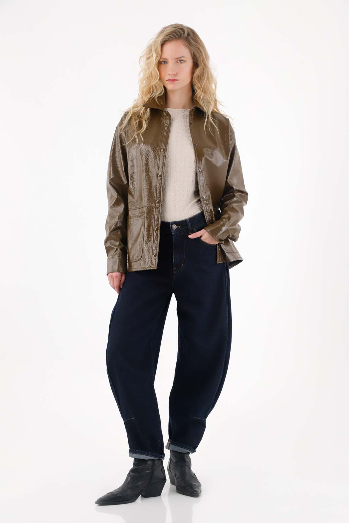 Jean Slouchy con prense decorativo azul para mujer