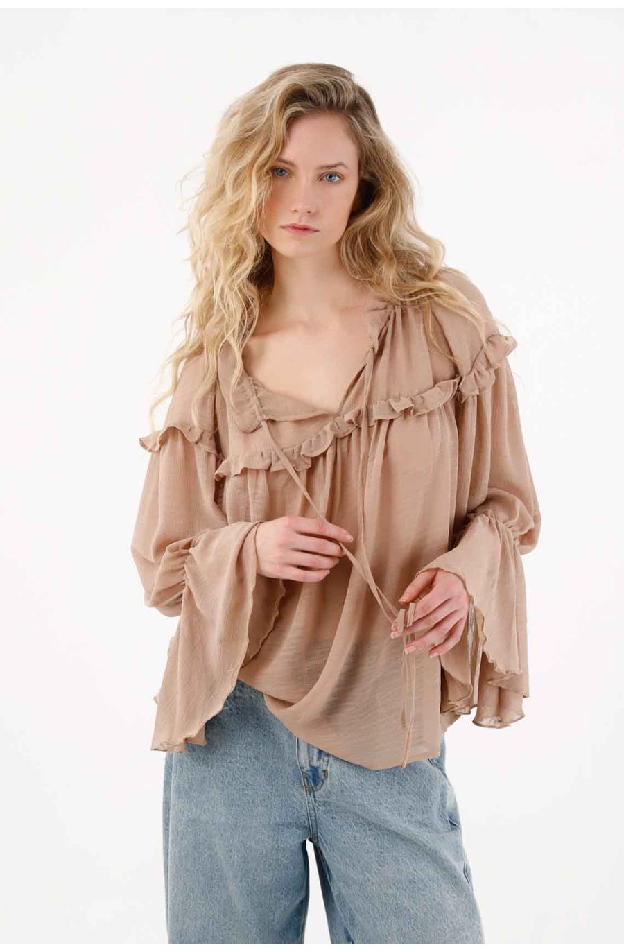 Camisa en tela chifón con boleros rosada para mujer