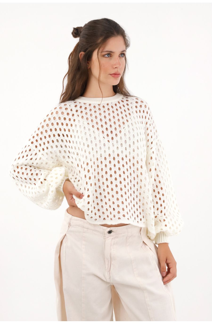 Buzo tejido de silueta amplia crudo para mujer