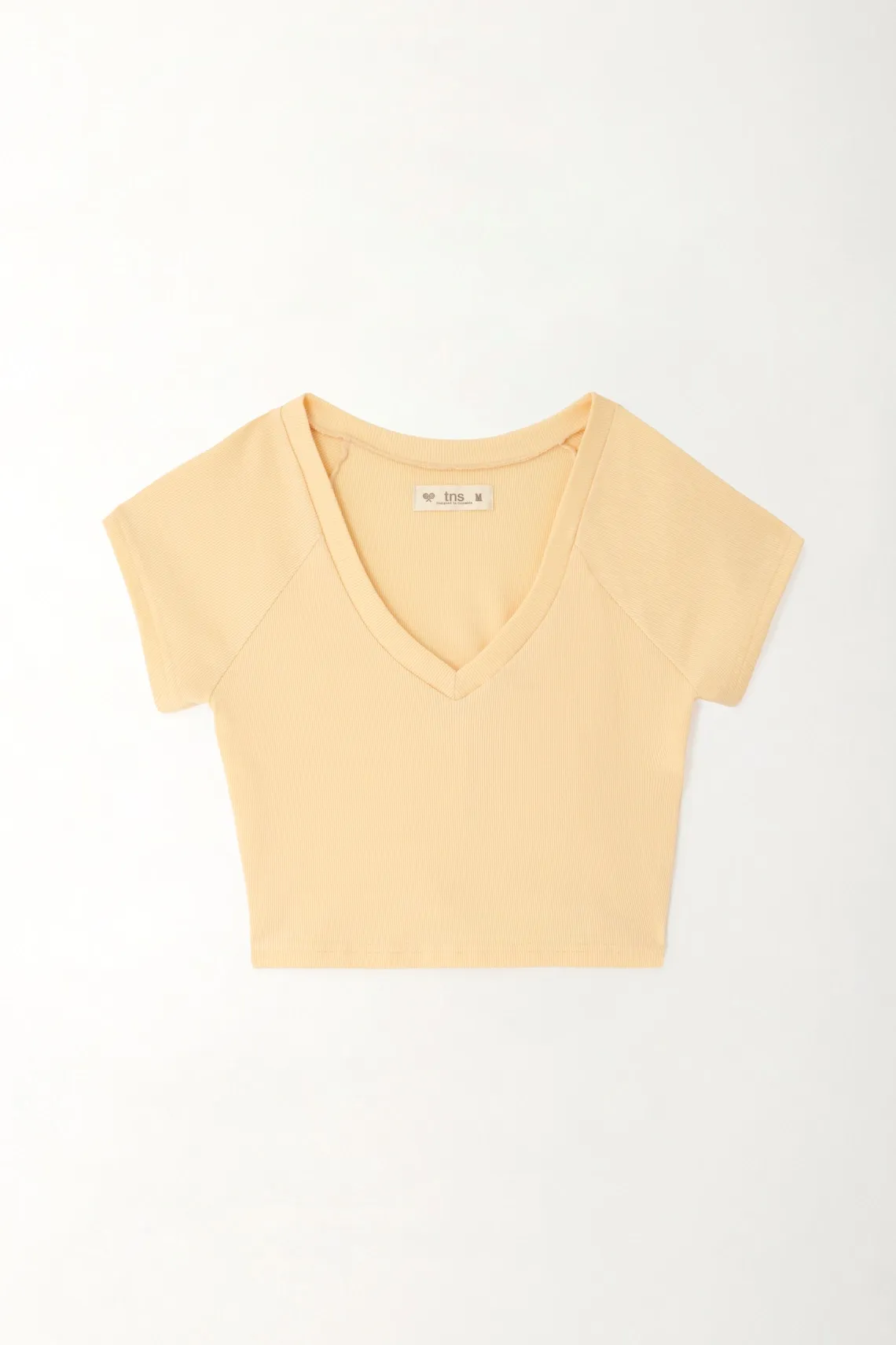 Camiseta tipo crop amarilla para mujer