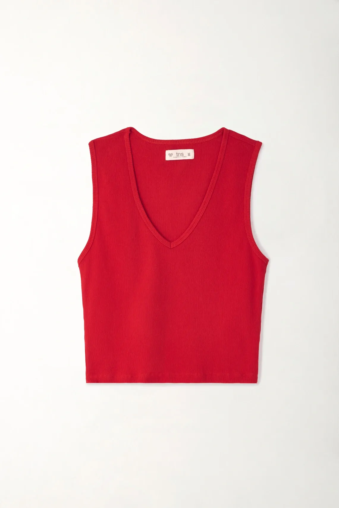 Camiseta manga sisa roja para mujer