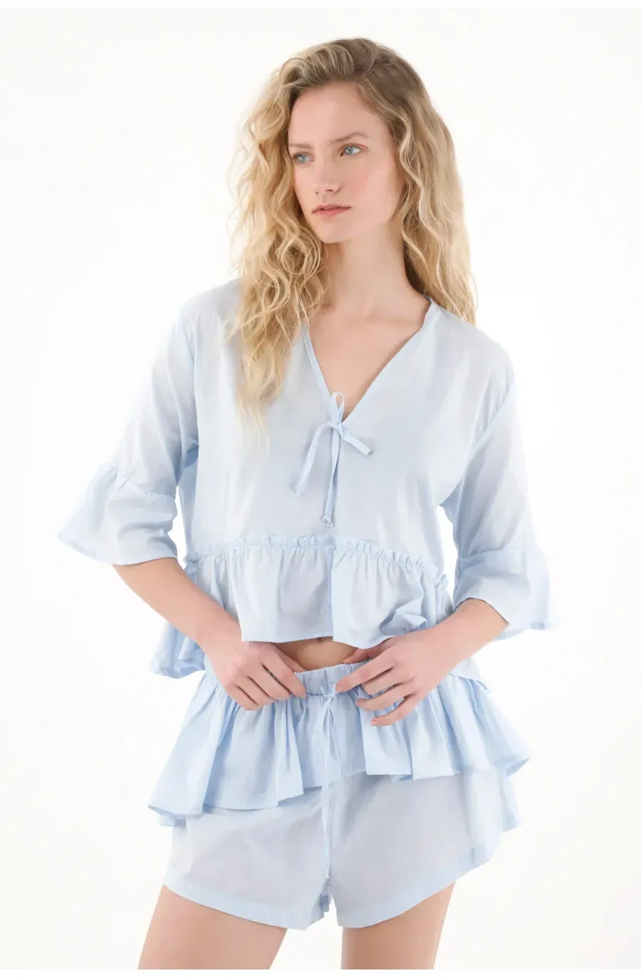 Pijama con short azul para mujer