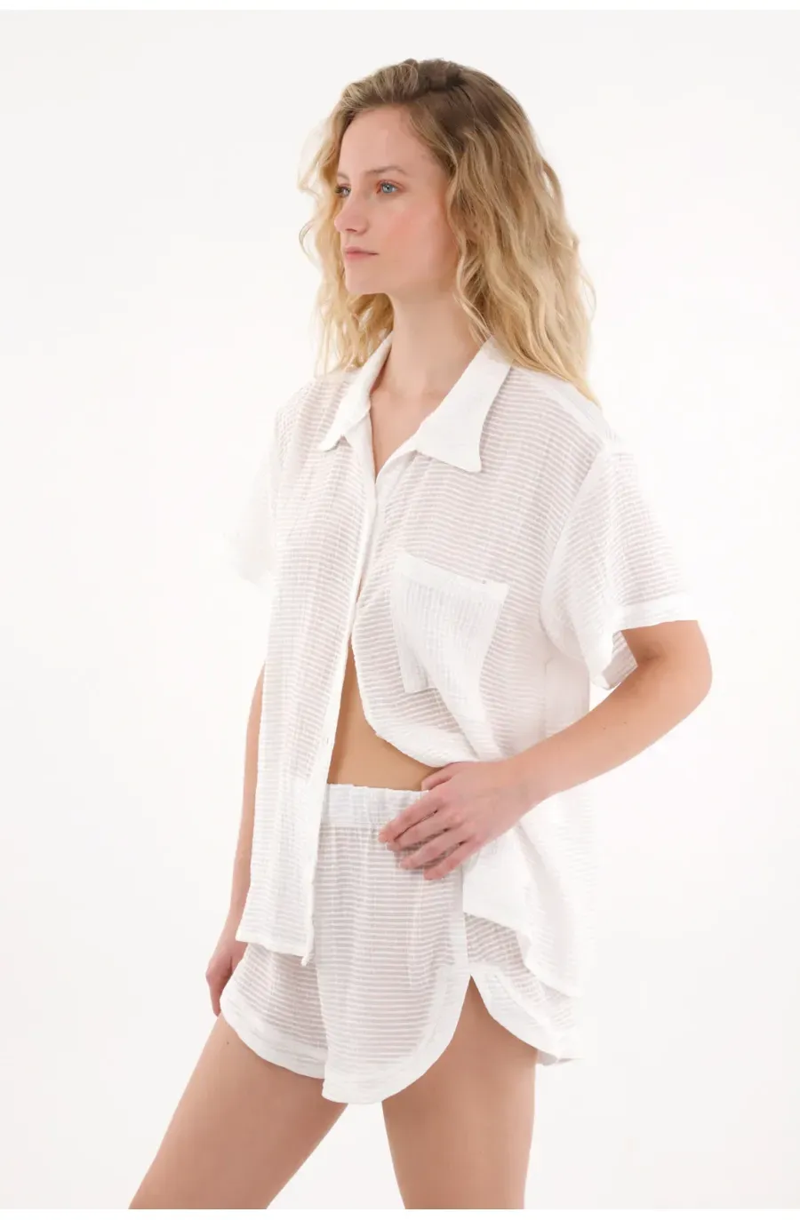 Pijama de manga corta crudo para mujer
