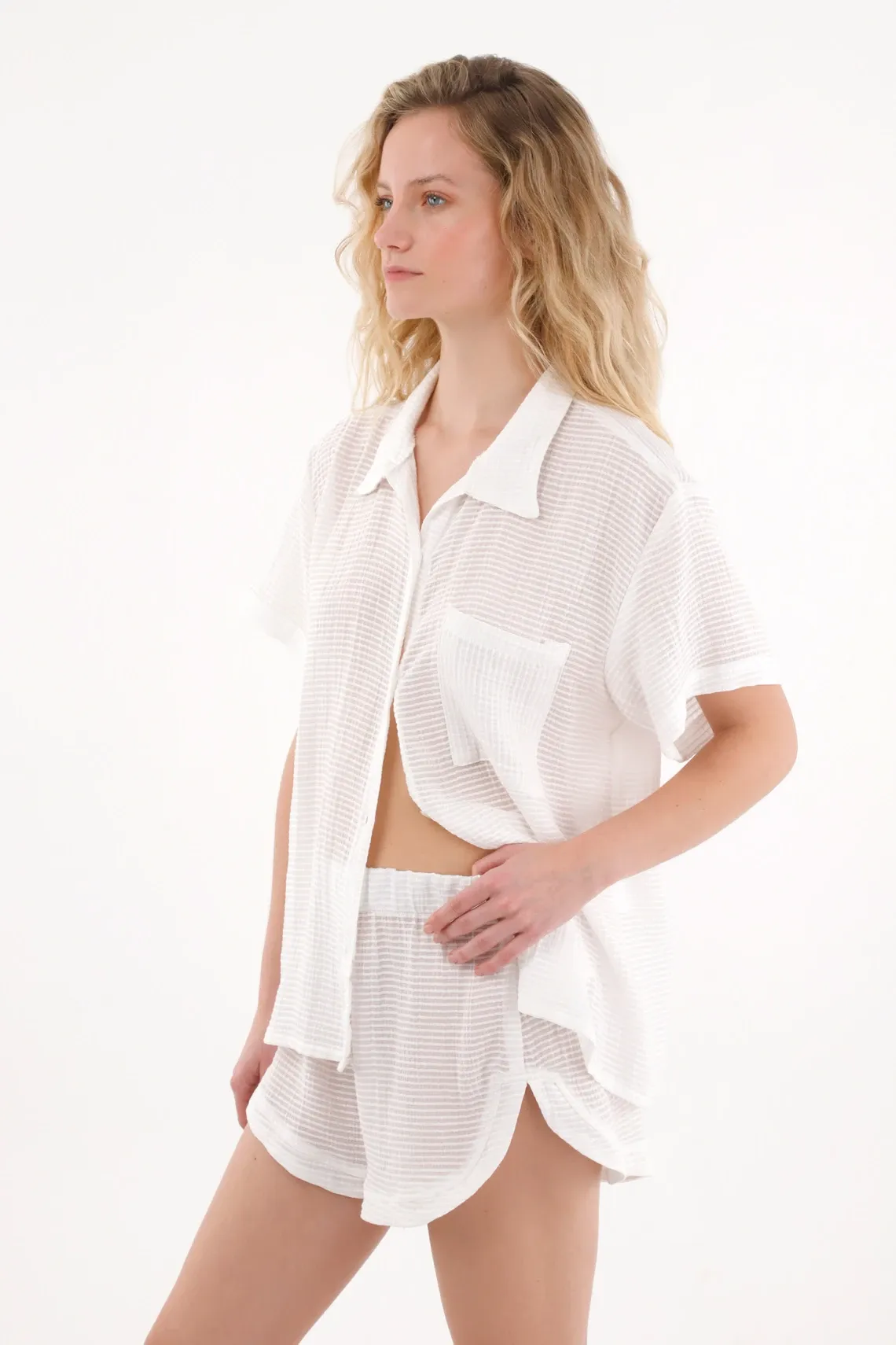 Pijama de manga corta crudo para mujer